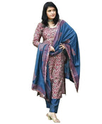 ANNI DESIGNER Women s Printed Rayon Blend Kurta with Pants and Dupatta, Red, XL