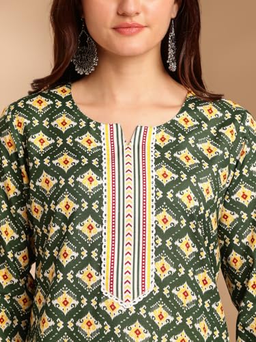 Kurta Set: Radiate Style And Sophistication! Elevate Your Look With Our Cotton Blend Printed Kurti Pant Sets! Green