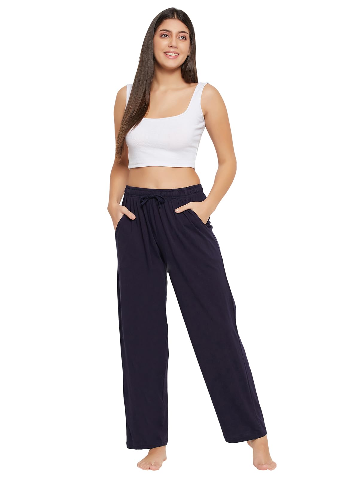 Clovia Womens Cotton Pyjama with Elastic Waistband (LB0173P08_Blue_3XL)