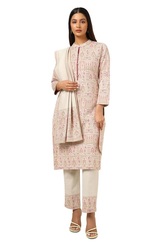 Soch Women Acrylic Woven Design Winter Suit Set with Dupatta