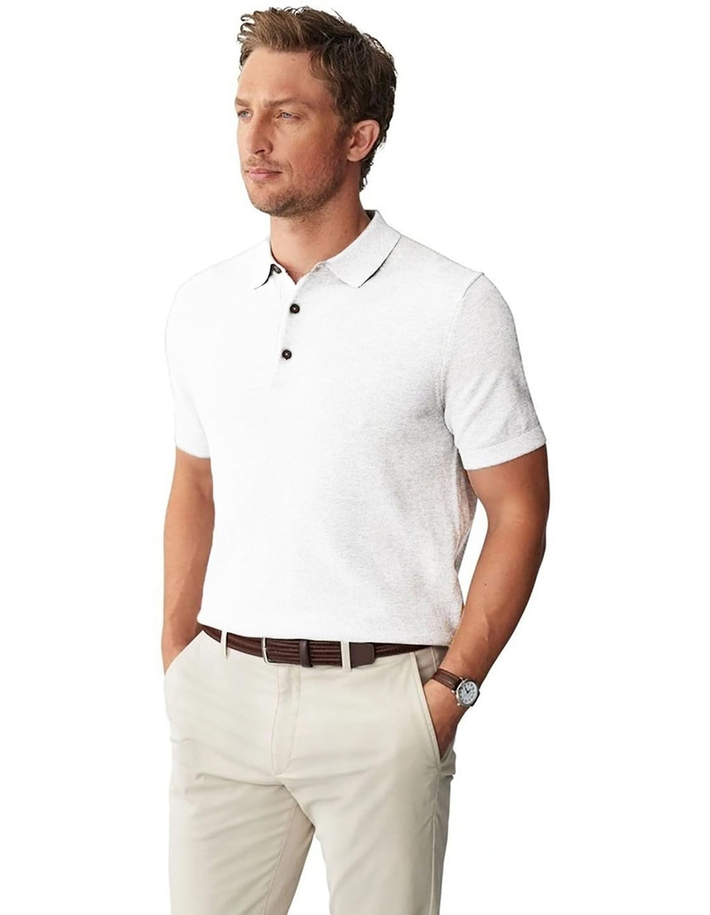 Kotty MenS Polo Neck Cotton Blend T-Shirt Off White