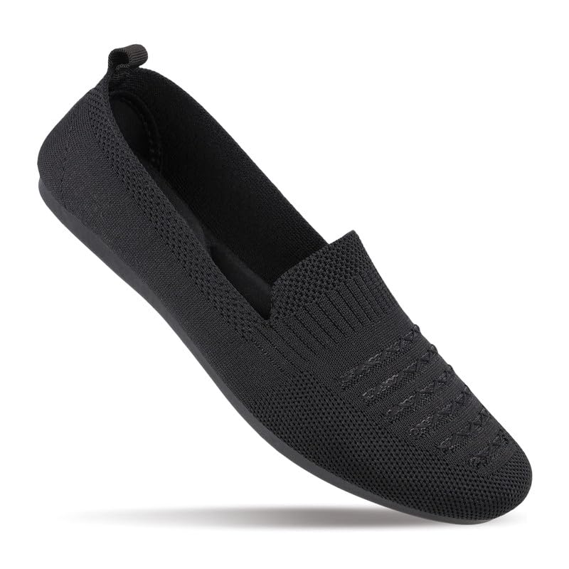 WALKAROO Womens Slipon Flat Ballerina Shoes|Perfact for Casual and Office Wear|WC4883 Black 6