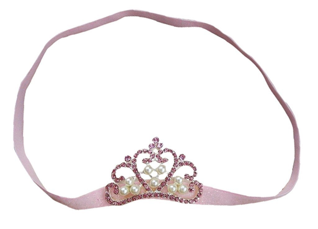 Akinoskids Baby Princess Crown With Pearl Embellishment Newborn Light Pink Elastic Headband.Gift Hair Accessories 11