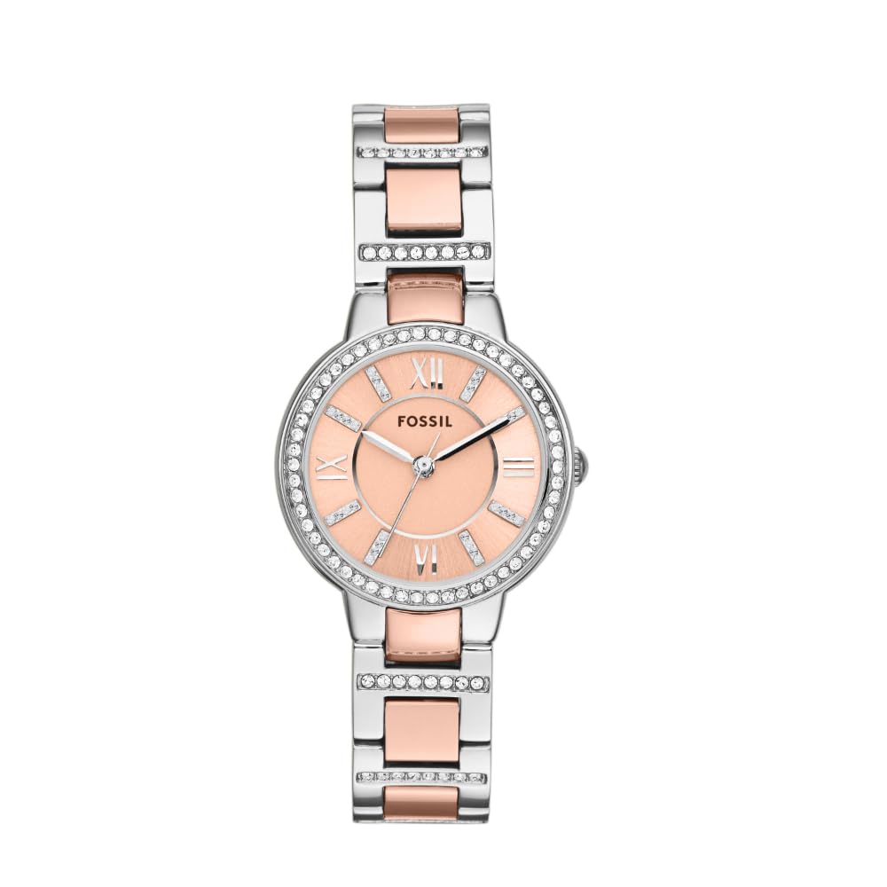 Fossil Women's Virginia Quartz Stainless Steel Three-Hand Watch, Color: Rose Gold/Silver (Model: ES3405)