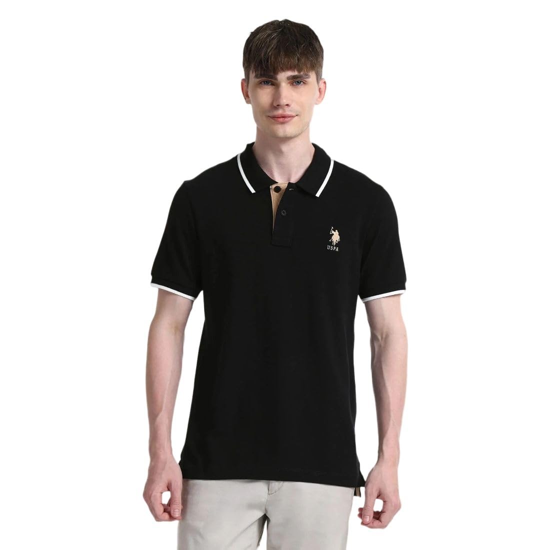 U.S. Polo Assn. Mens Half Sleeve Solid Polo TShirts (Ustshs2011_Black_M)