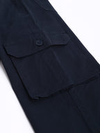 Dennis Lingo Mens Casual Solid Cotton Tapered Fit Mid Rise Ankle Length Multi-Pocket Stretchable Cargo Pant/Trousers (Dark Blue