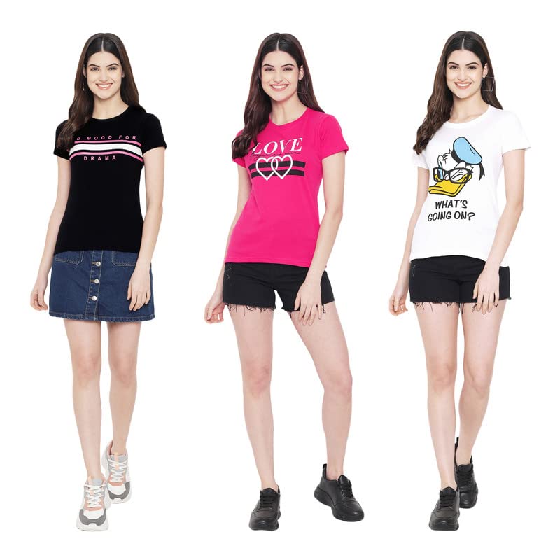 Preneum Womens Cotton Regular Fit Latest Graphic Stylish Printed Short Sleeves Casual T-Shirt || Latest Trendy & Styling (Pack