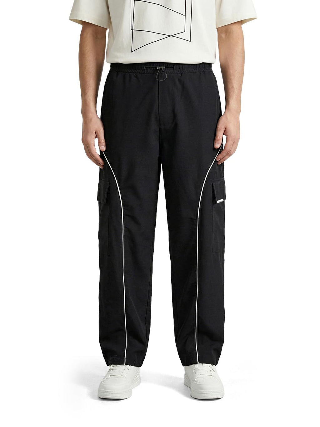 The Indian Garage Co Mens Baggy Fit Mid-Rise Stretchable Cargo Pants