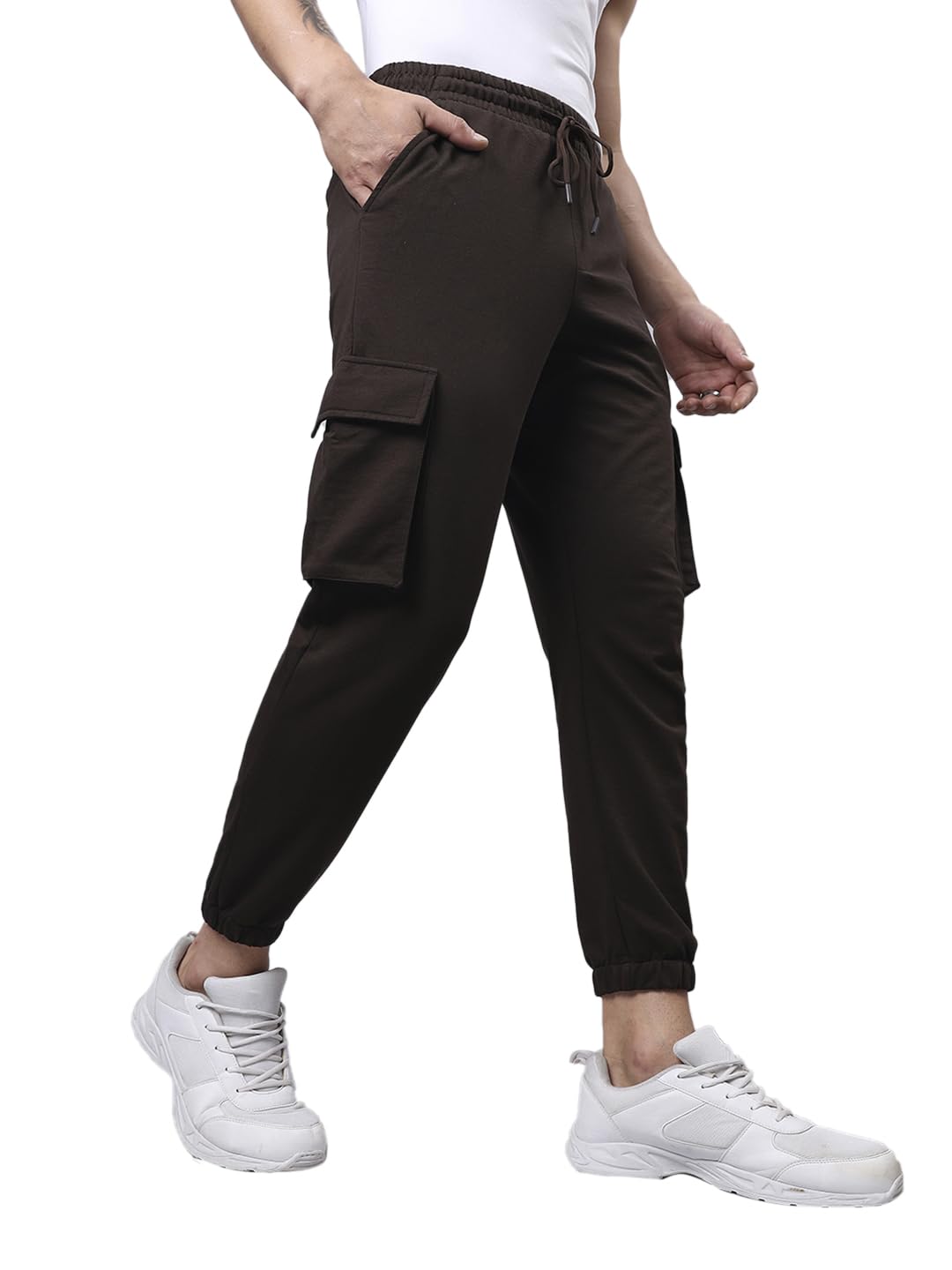 Bewakoof Mens Solid Oversized Cargo Joggers_609831_Brown_L, Mid Rise