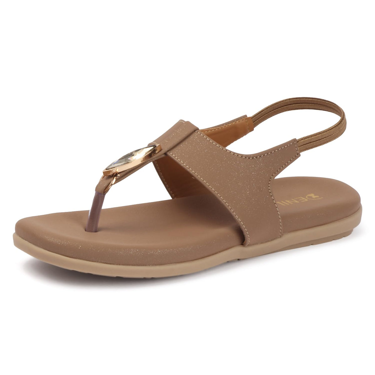 Denill Womens Casual Sandals Thong Style with Transparent Strap Embellishment & Cushioned Sole for Everyday Comfort (Beige) uk5 5