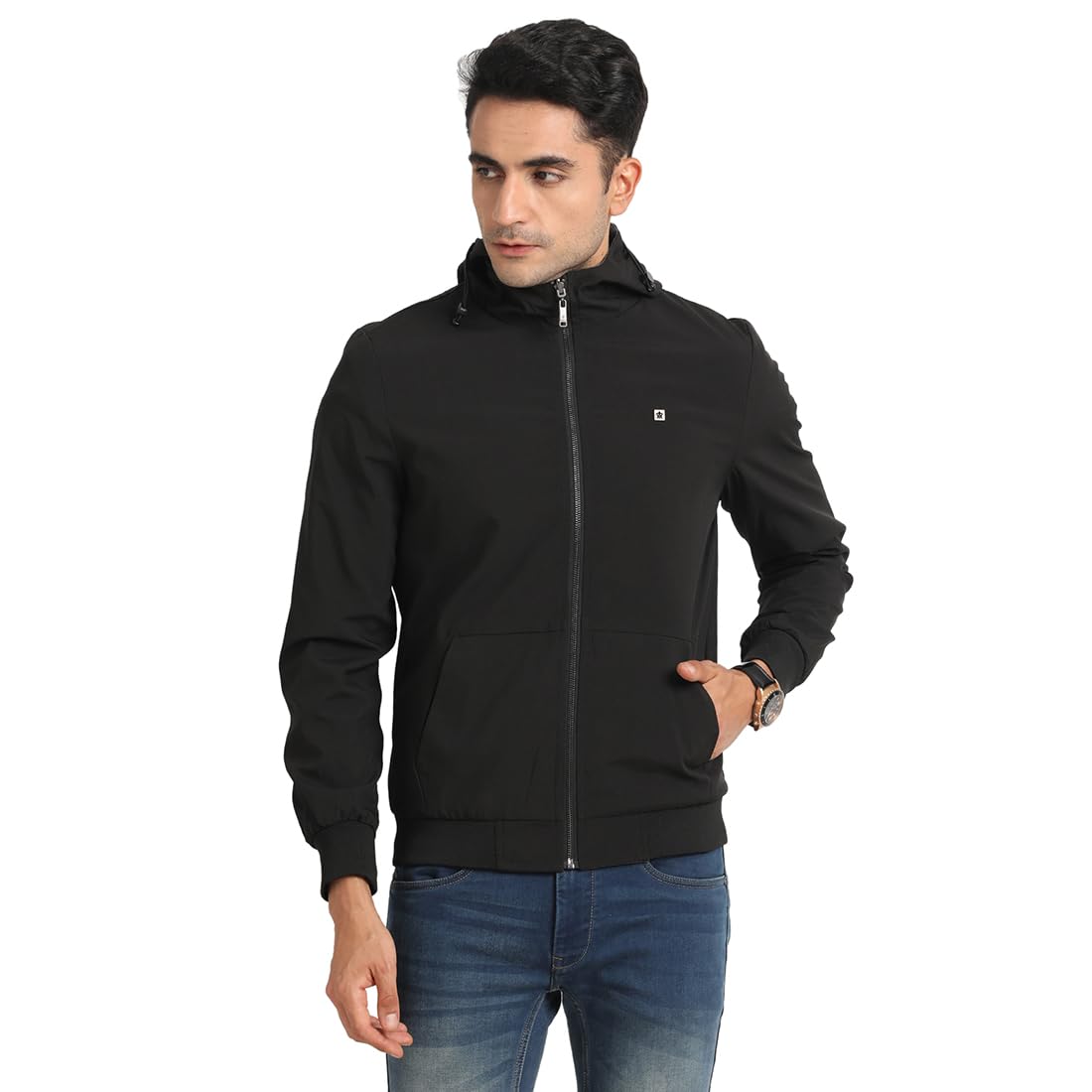 Turtle Men Poly Cotton Solid Grey & Black Zipper Hooded Reversible Windcheater Jacket