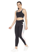 Clovia Womens Nylon Medium Impact Padded Non-Wired Casual Style Sports Bra With Removable & Sports Tights Set (Combat153_Black_