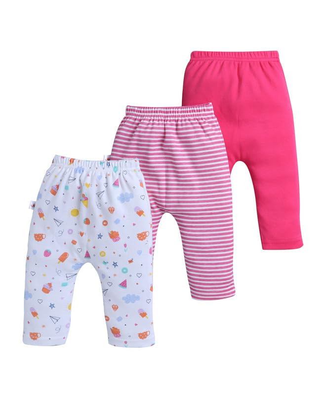 BUMZEE Baby Girls Cotton Diaper Pants/Leggings/Pyjamas Pink & White - New Born (Peb10427A-pnk)