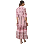 W For Woman Light Pink Floral Printed Foil Sequin A-Line Synthetic Dress