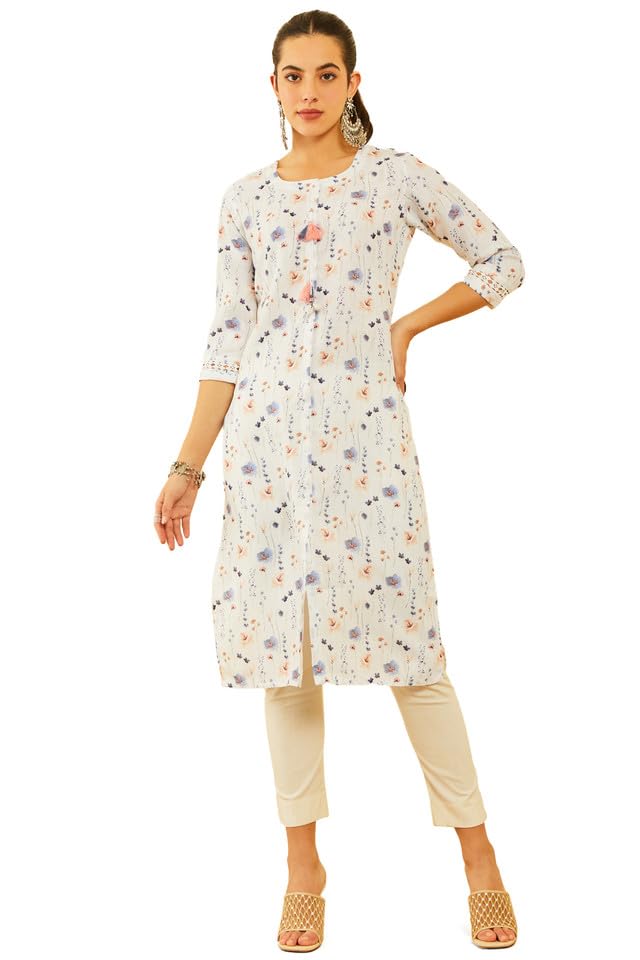 Soch Women Viscose Blend Floral Print Kurta with Tassels