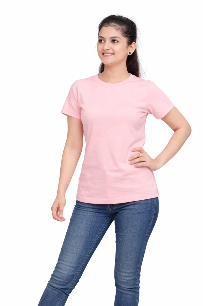 SEmbian Kids Girls T Shirt Plain Round Neck Half Sleeves Regular Fit 95% Cotton 5% Spandex (Pink, 1516Y) 15-16
