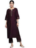 Libas Womens Solid Silk Blend Straight Kurta With Trousers