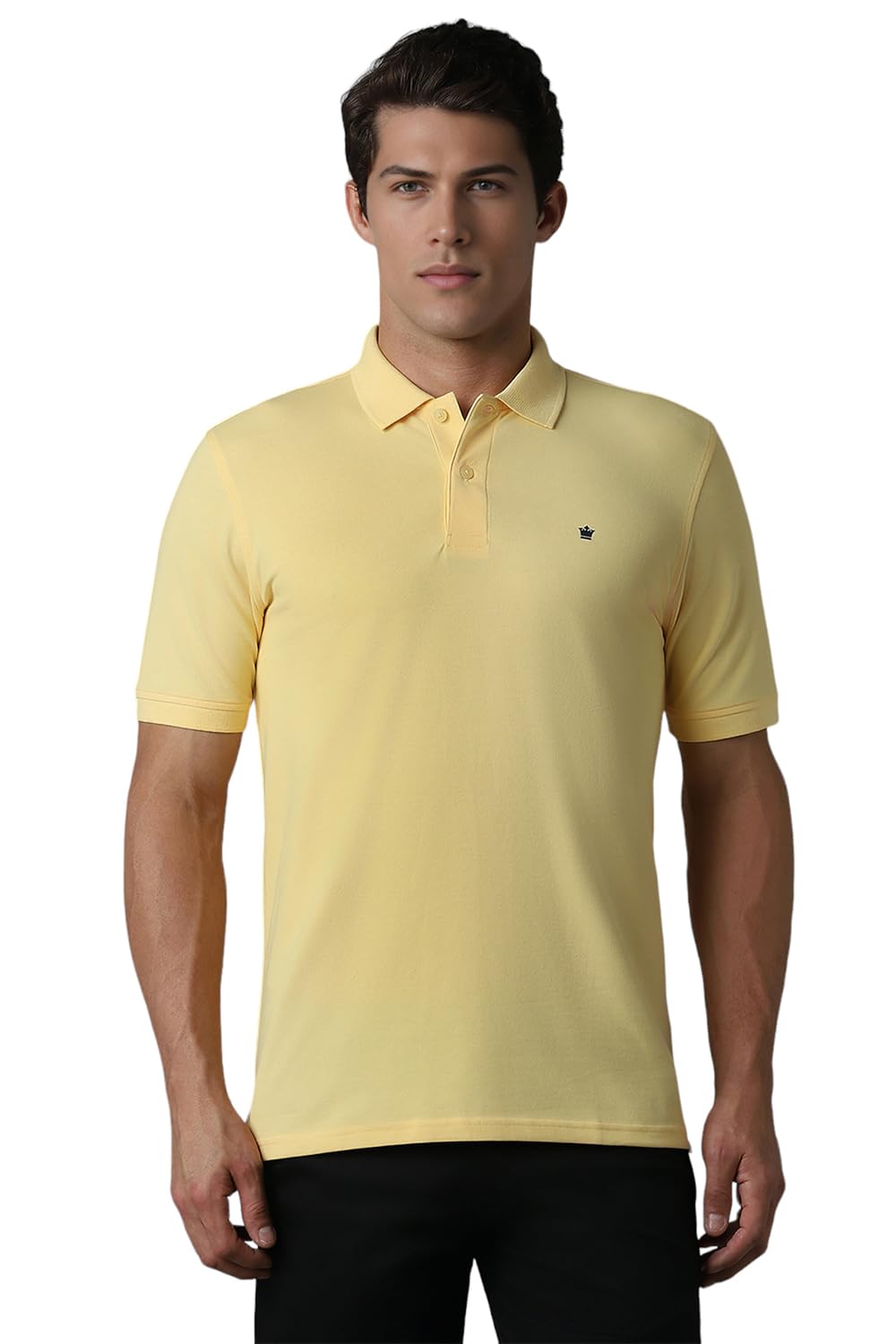 Louis Philippe MenS Polycotton Solid Regular Fit T-Shirt (Lpkpmrgbq23809_Yellow, Large
