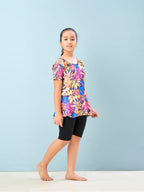 Aarika Girls Sports Wear Yellow Black Colour Floral Print Nylon Swim Suit (5-15 Years)-(SW-SHM-CA-1114)
