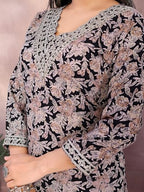 Rangita Black Rayon Embroidered Straight Calf Length Kurta With Pant And Dupatta | Kurta Set For Women