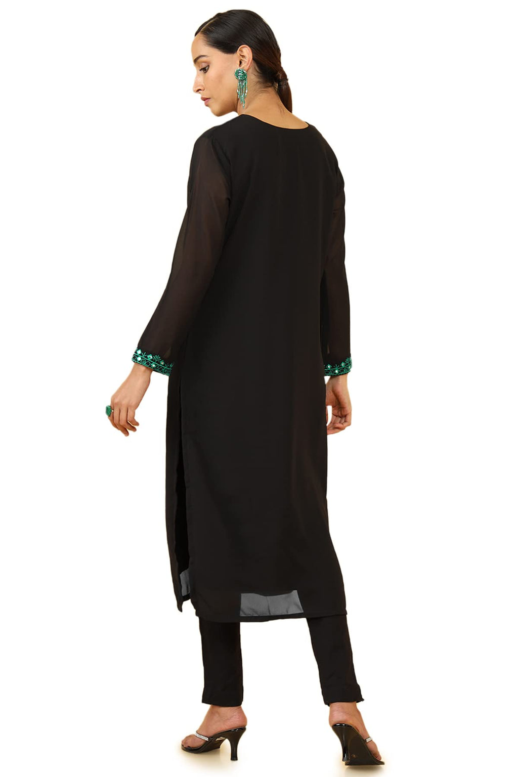 Soch Women Black Georgette Embroidered Kurta