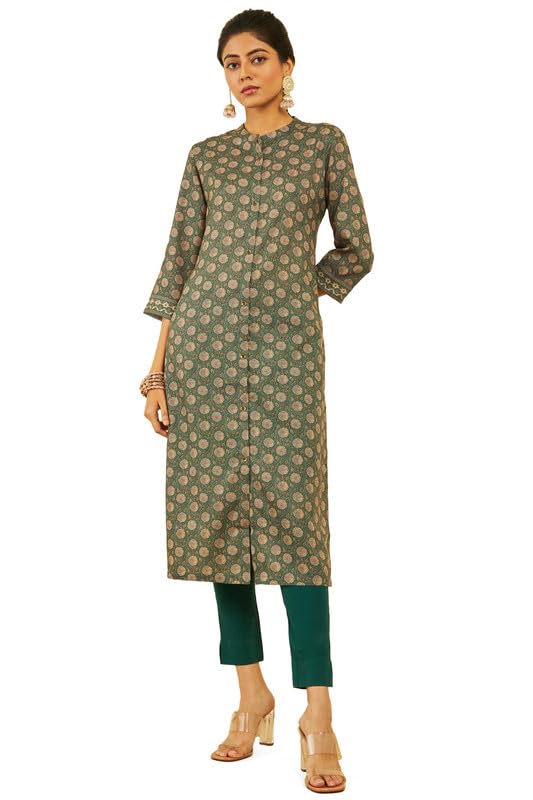 Soch Women Rayon All-Over Floral Print Straight Kurta with Pocket