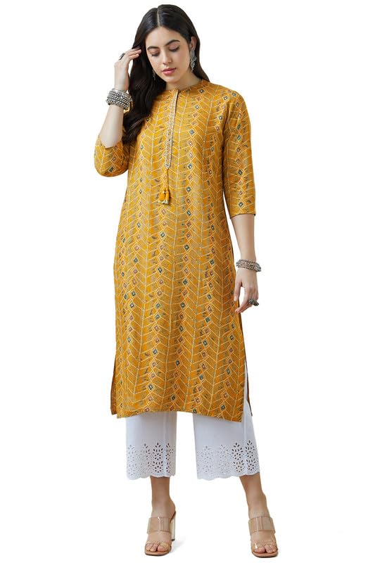 Soch Women Mandarin Collar Rayon Abstract Print Kurta