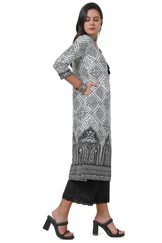 Soch Womens Off White Tie-Up Neck Kurta With Bandhani Print