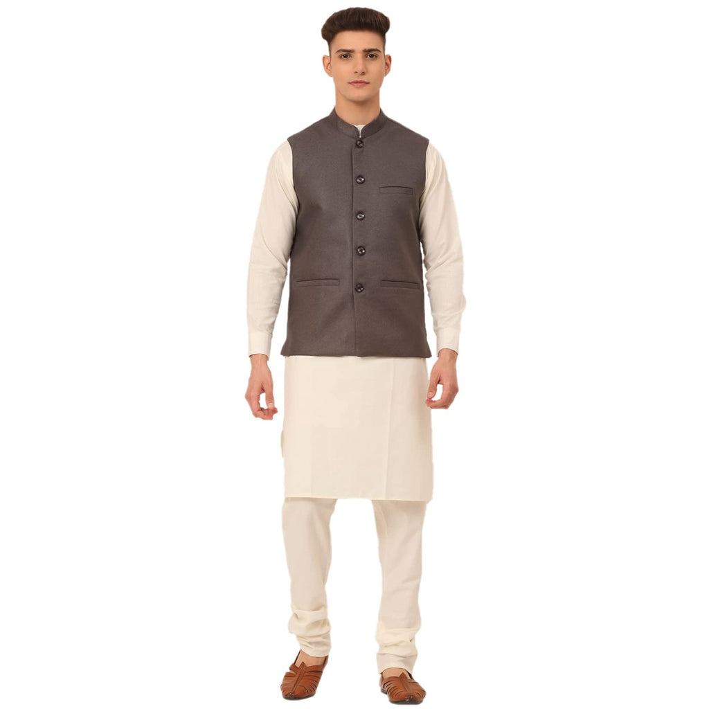 Jompers Mens Solid Kurta Pyjama Set With Nehru Jacket