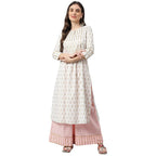 Idalia White Gold Print Kurta With Baby Pink Printed Cotton Palazzo