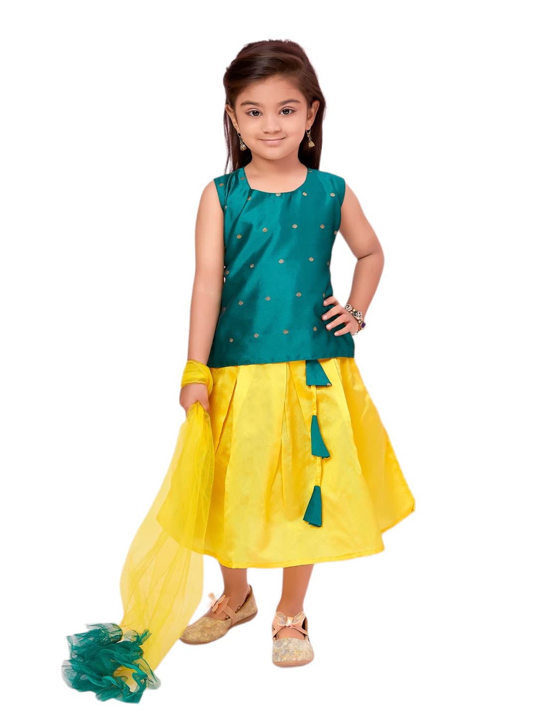 Aarika Girls Green Color Solid Lehenga Choli Set (LCH-22148-GREEN-28)