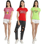 Preneum Womens Cotton Regular Fit Latest Graphic Stylish Printed Short Sleeves Casual T-Shirt || Latest Trendy & Styles (Pack 3