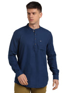 Turtle Men 100% Cotton Blue Solid Slim Fit Casual Kurta Shirt