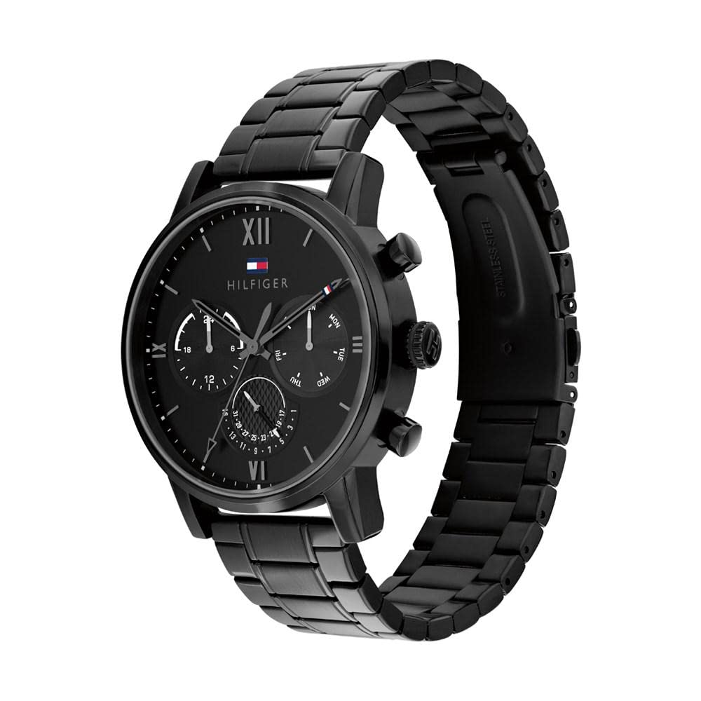 Tommy Hilfiger Men's Quartz Multifunction Stainless Steel and Link Bracelet Watch, Color: Black (Model: 1791879)