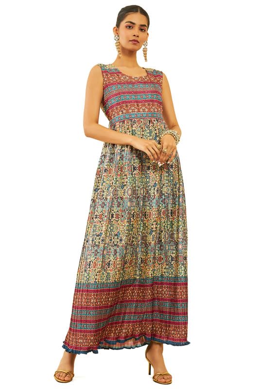 Soch Women Art Silk Ethnic Motifs Printed Ethnic Dress with Belt