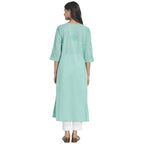 Fabindia Women Cotton Chikankari Long Kurta Blue