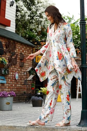 Dhruvi Trendz Casual Regular Fit Rayon Floral Ethnic Co-Ord Kurta Set For Women (Available In 2Xl And 3Xl) (Dt-W1848&Tr905_White