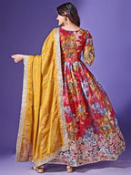 Fashion Basket Russian Silk Printed Dress For Women Pink