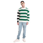 Bewakoof Mens Striped Oversized Fit Full Sleeve Round Neck Acrylic Sweater Green