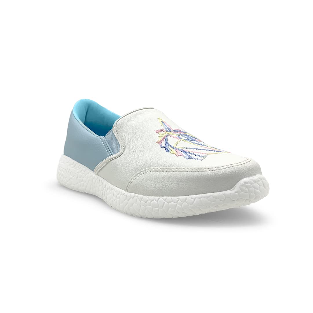 Kazarmax Boys & Girls White Blue Unicorn Embroidery Comfortable Sneaker Shoes  12.5 Kids Uk 12.5