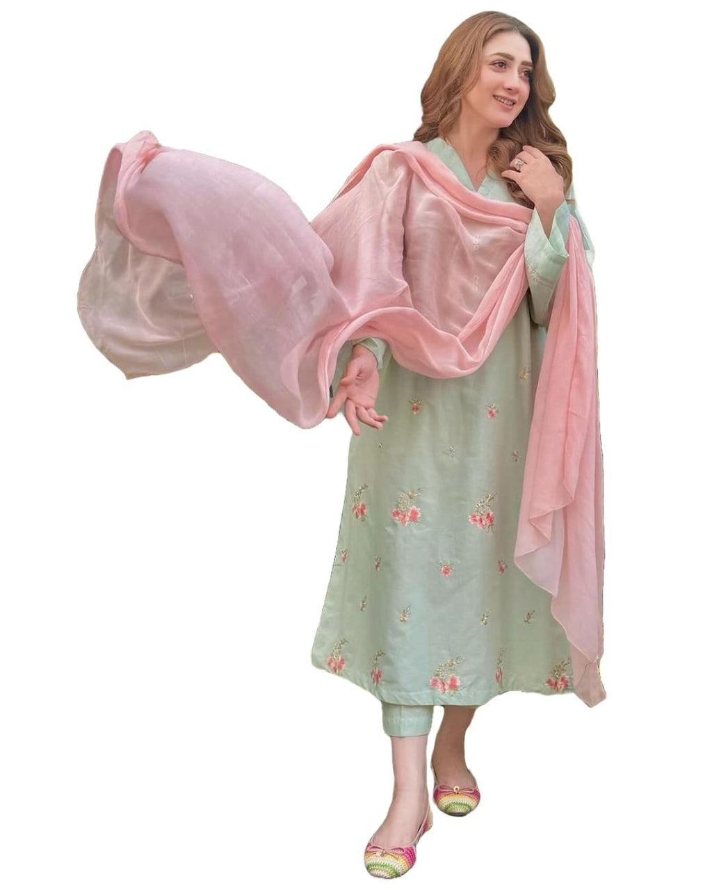 ANNI DESIGNER Womens Rayon Blend Embroidered Straight Kurta with Pant & Dupatta (Baad Green_XL_Green_X-Large)