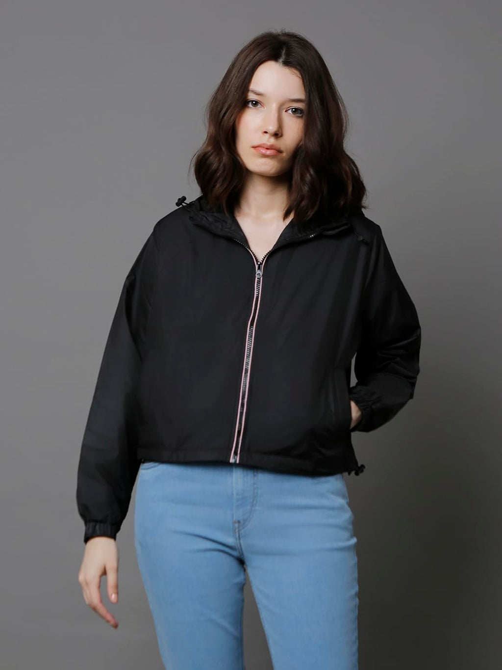 High Star Black Polyester Hooded Neck Long Sleeves Sports Jacket