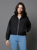 High Star Black Polyester Hooded Neck Long Sleeves Sports Jacket