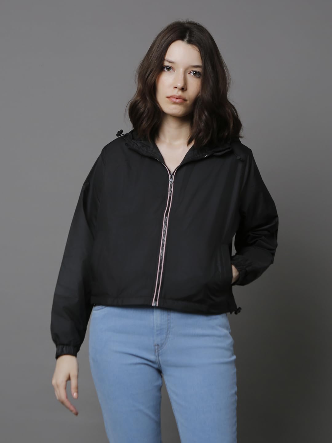 High Star Black Polyester Hooded Neck Long Sleeves Sports Jacket