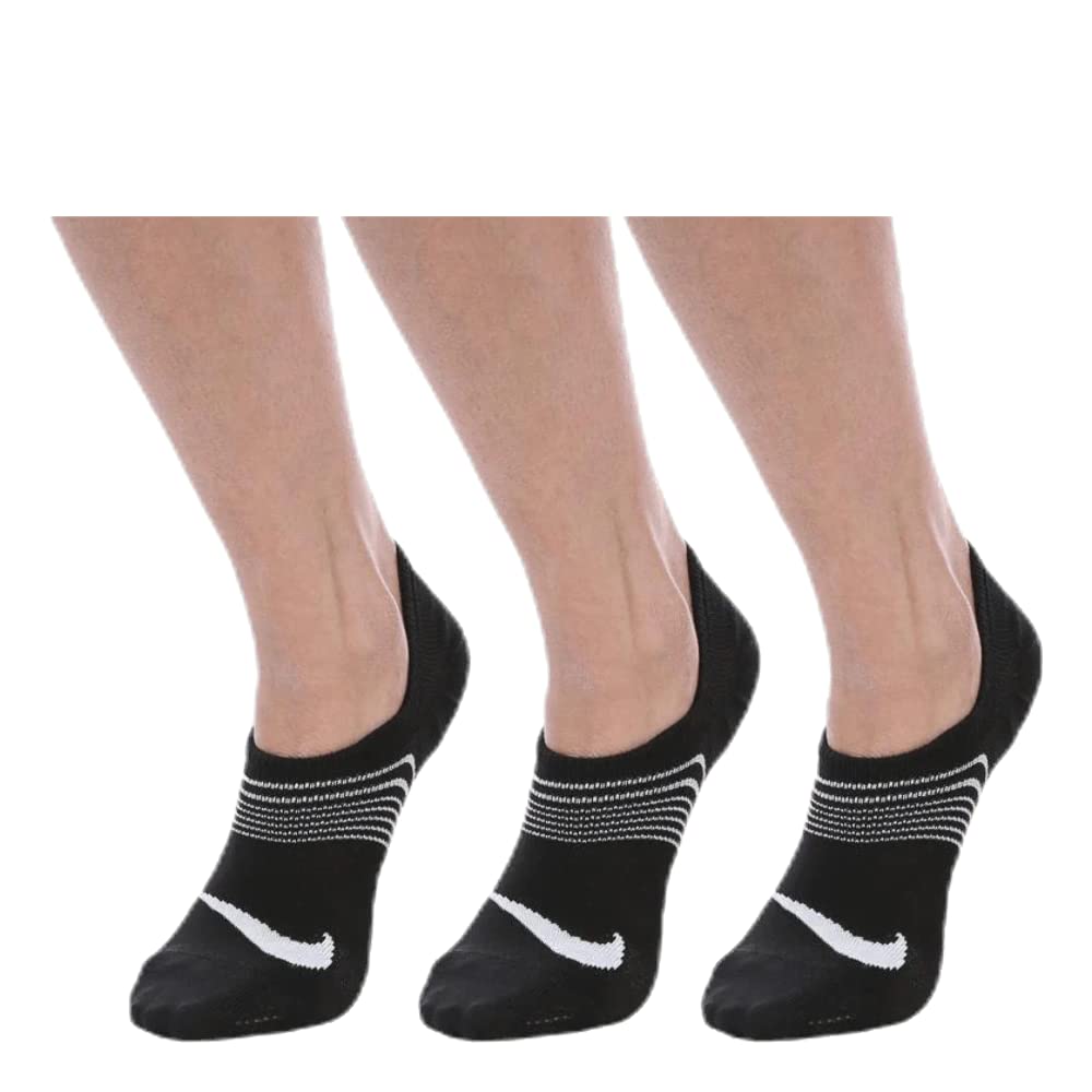 Nike Women's Everyday Plus Lightweight Training Footies (3 Pair), No Show Socks for Women with Anti-Slip Gripping, Black/White, 