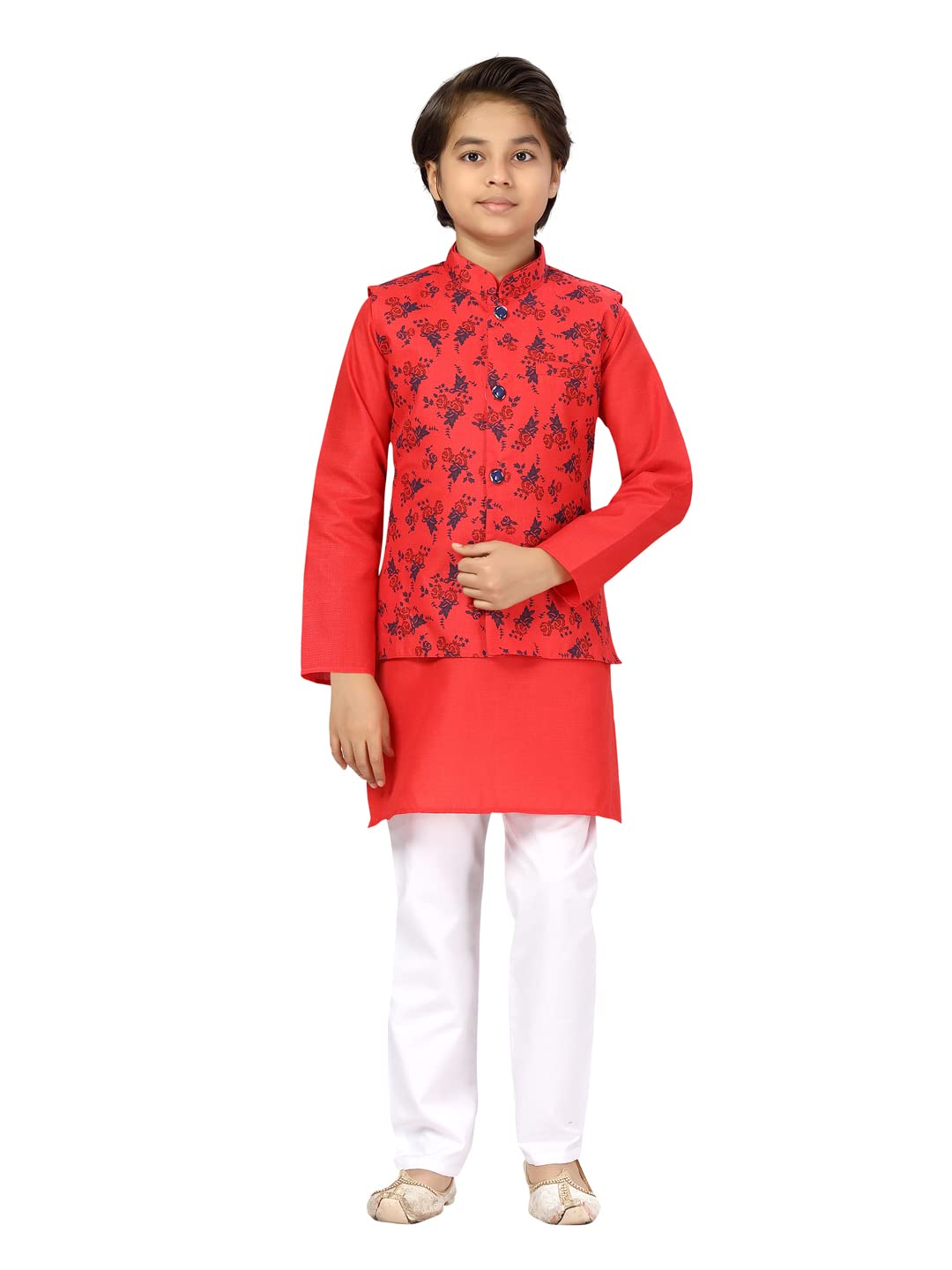 Aarika Boys Red & White Color Sherwani With Pyjama & Waistcoat (NV-KP-1001-RED-04)
