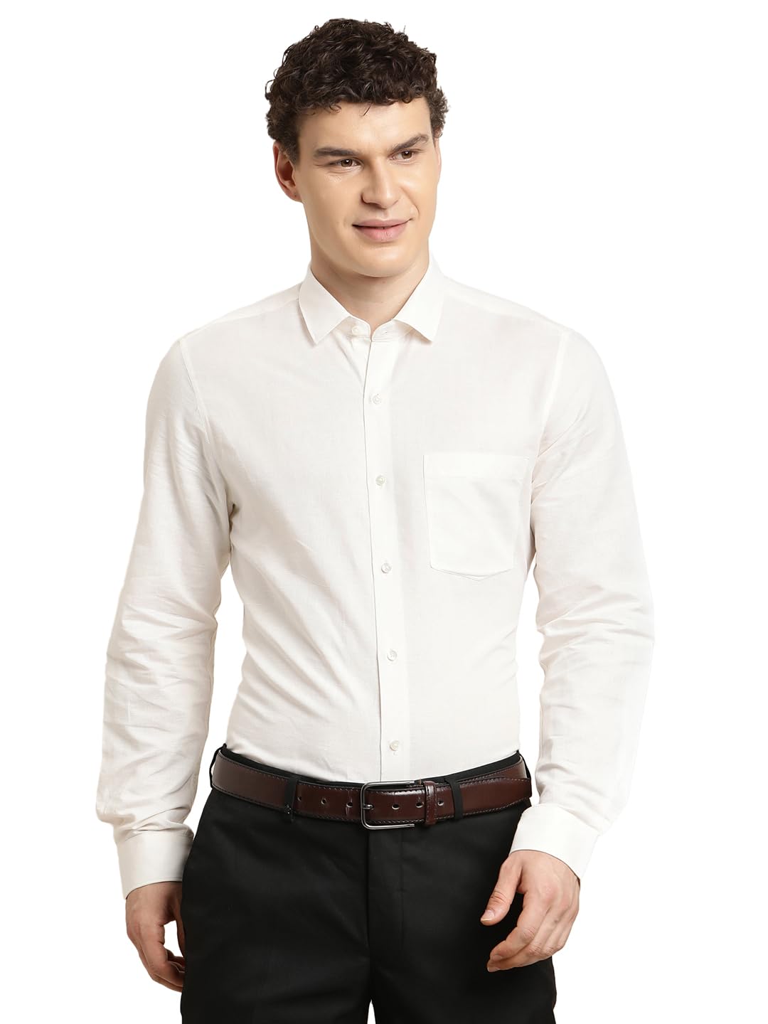 Turtle Men Slim Fit Solid Cotton Linen Black Formal Shirt