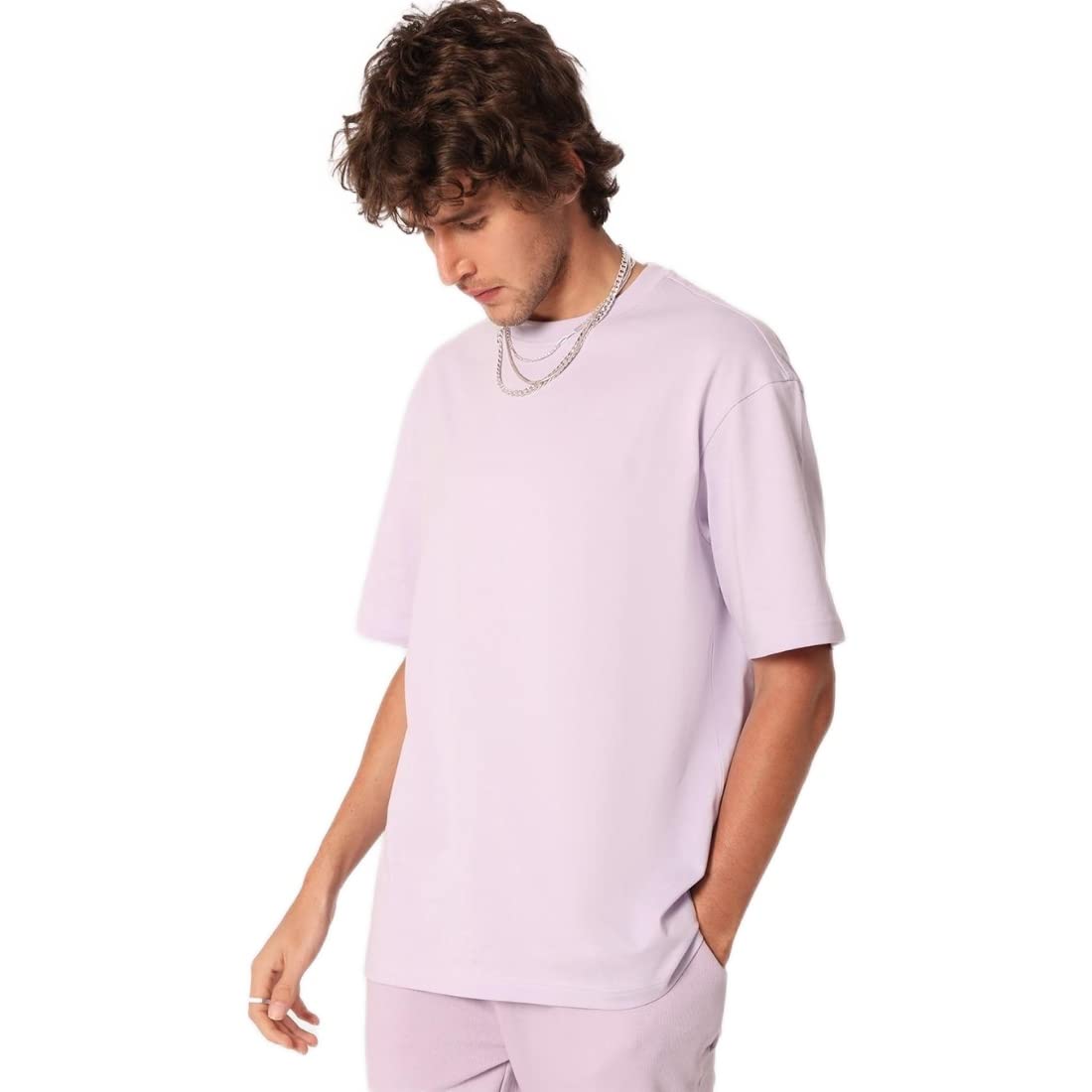 Bewakoof Mens Solid Purple Round Neck Half Sleeve Oversized T-Shirt