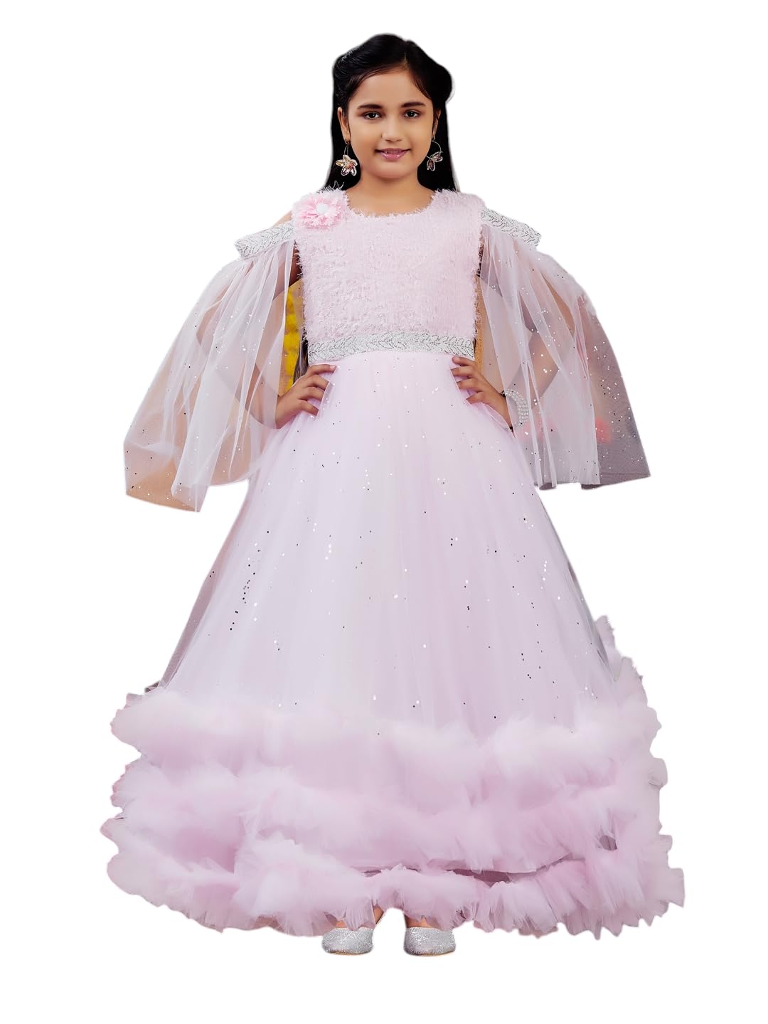 Aarika Girls Pink Colour Embellished Net Gown-(10-15 Years)-(G-12688-PINK-40)