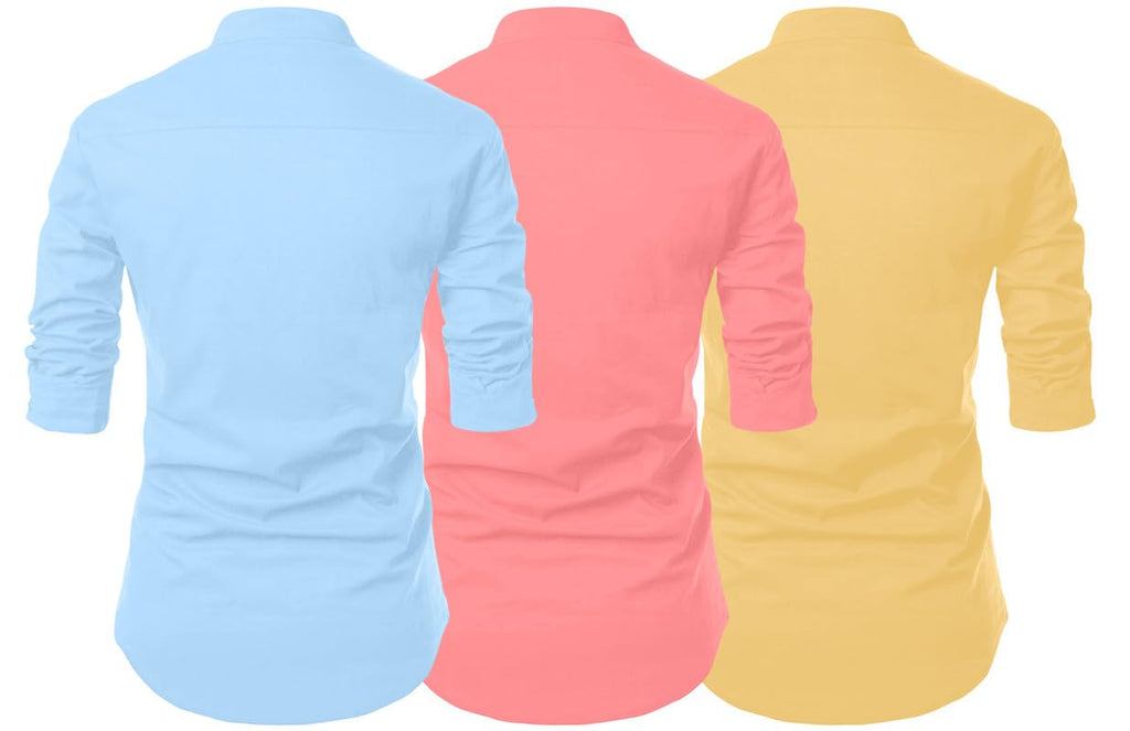 Finivo Fashion MenS Cotton Blend Regular Fit Solid Casual Kurta Shirt Pack Of 3